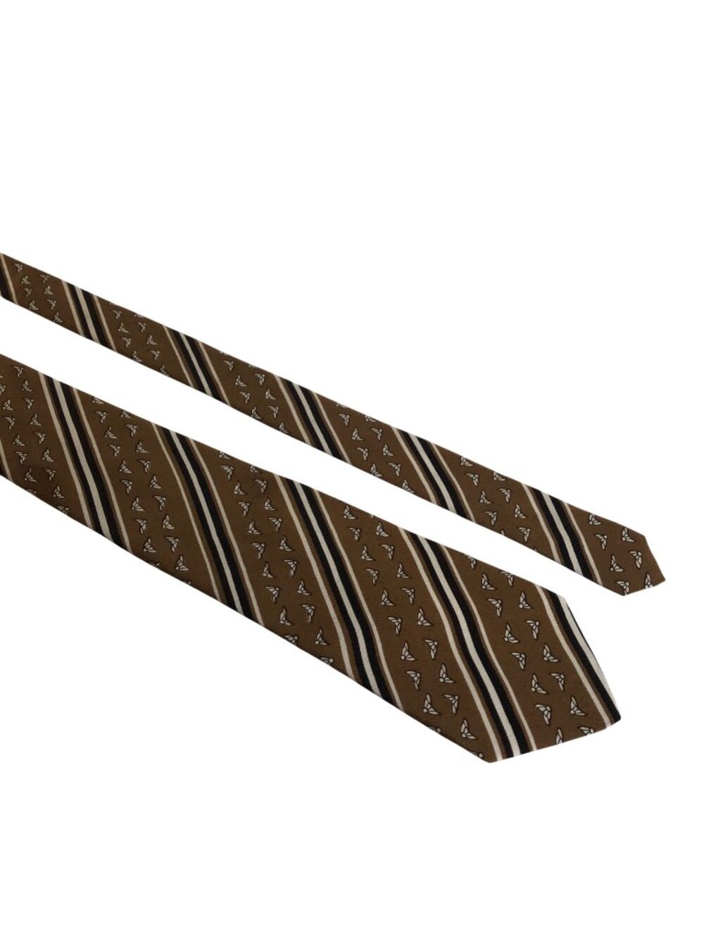 Asian Inspired Silk Tie Brown Black White Striped Mens Necktie Office Work Gift